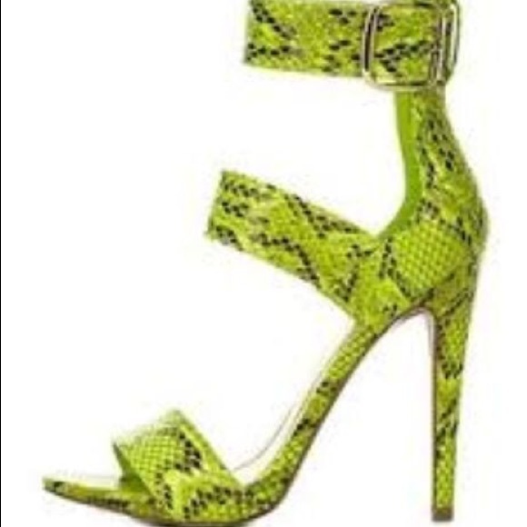 neon green snakeskin heels